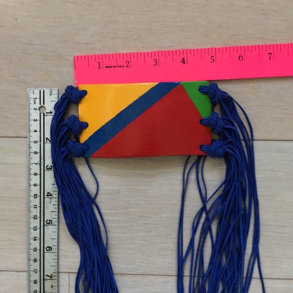 Blue cord wrap belt with multi color ceramic front; multi tie ends. - Picture 7 of 11